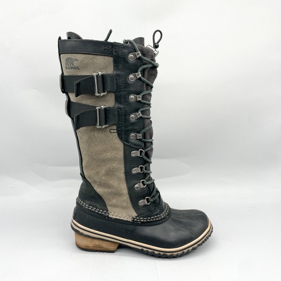 Sorel Shoes - Sorel Womens 7 Conquest Carly II Boots Waterproof Black Gray Tall Winter Snow